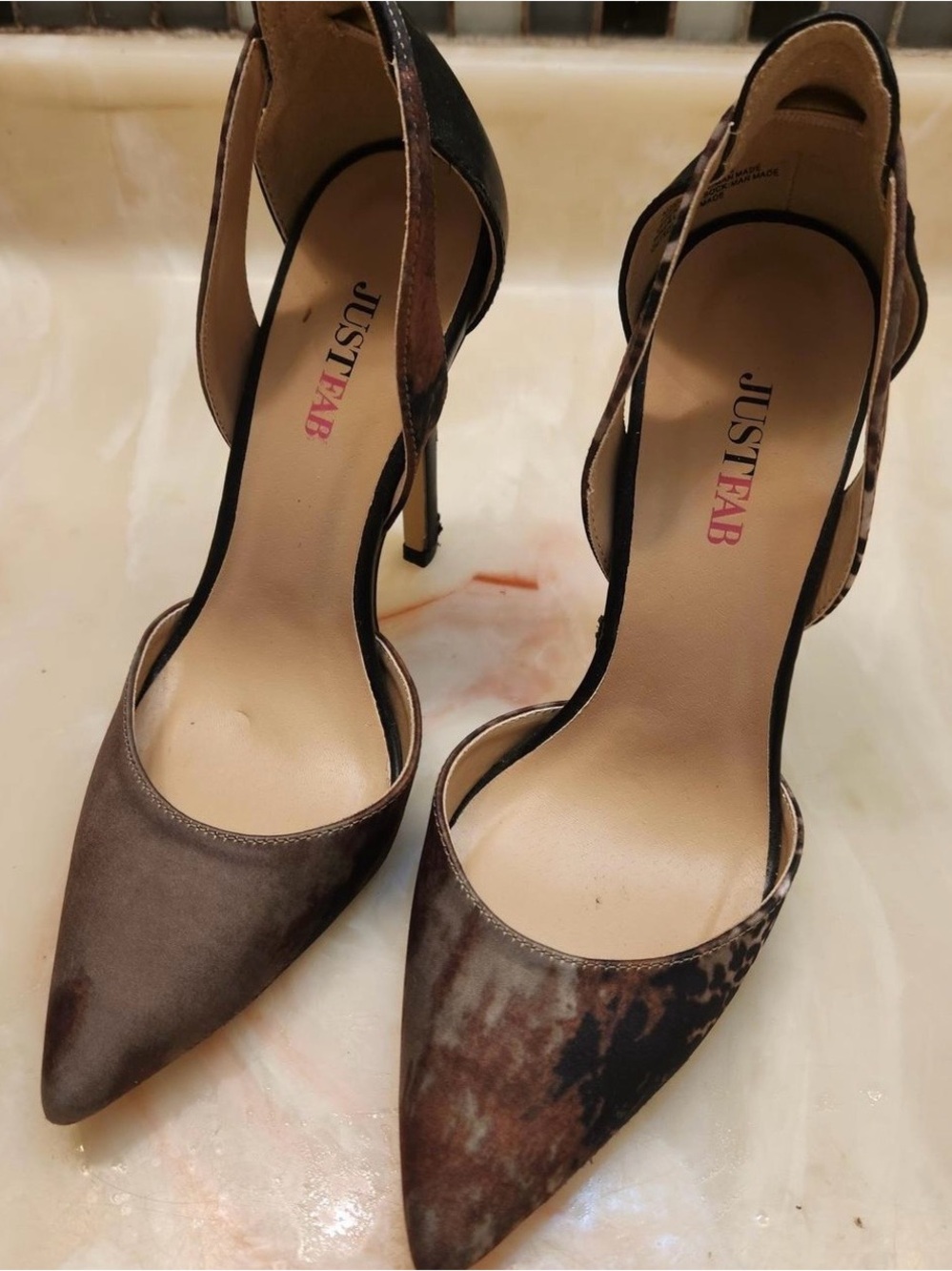 JustFab Brown Tie-Dye Pointed D'Orsay Heels